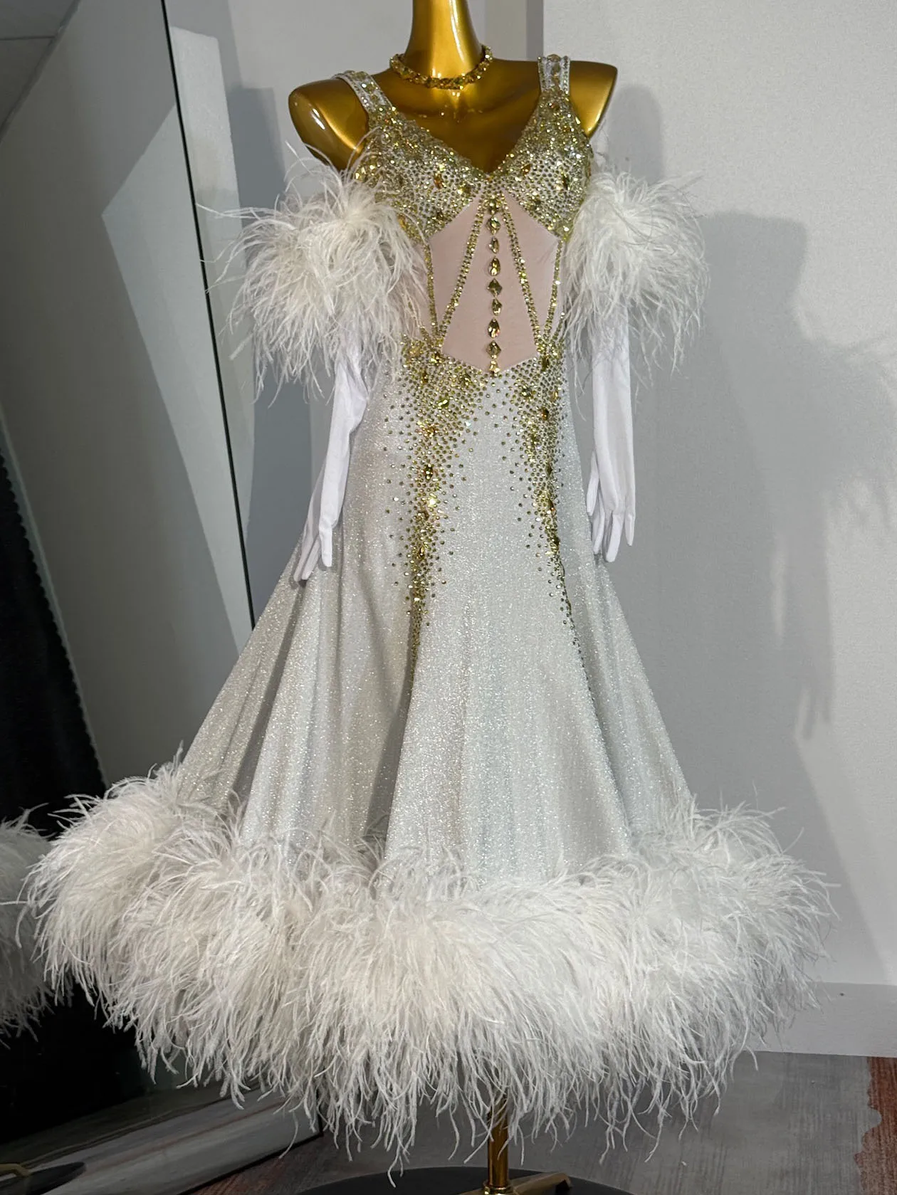 فستان مسابقة قاعة الرقص الحديث مقاس مخصص مع تنورة بأنماط كريستالية مدمجة لمرحلة قاعة الرقص #1