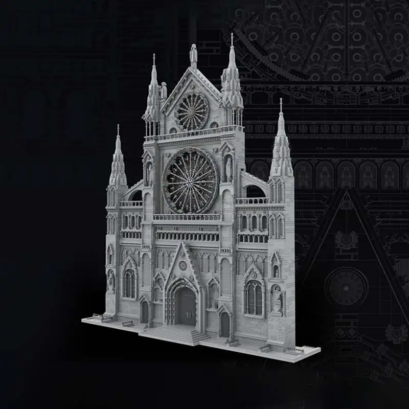 MOC-199891 Medieval Architecture Series Gothic Cathedral Facade Model Building Blocks Scene Module Assembly Bricks Toys Kid Gift