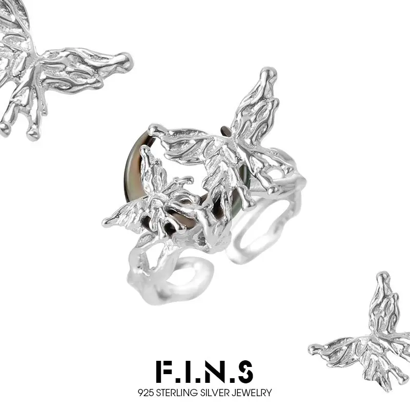 

F.I.N.S Original Korean Style S925 Sterling Silver Butterfly Ring For Women Open Shell Moon Finger Fine Jewelry Accessories