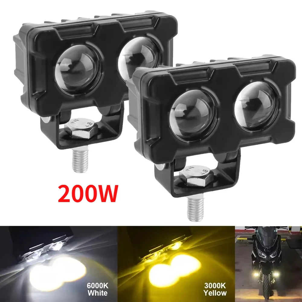 

Motorcycle Led Lens spotlights Moto Signal Headlight 200W Dual Color 6000K/3000K Motorcycles Auxiliary Fog Lamp Spot Light