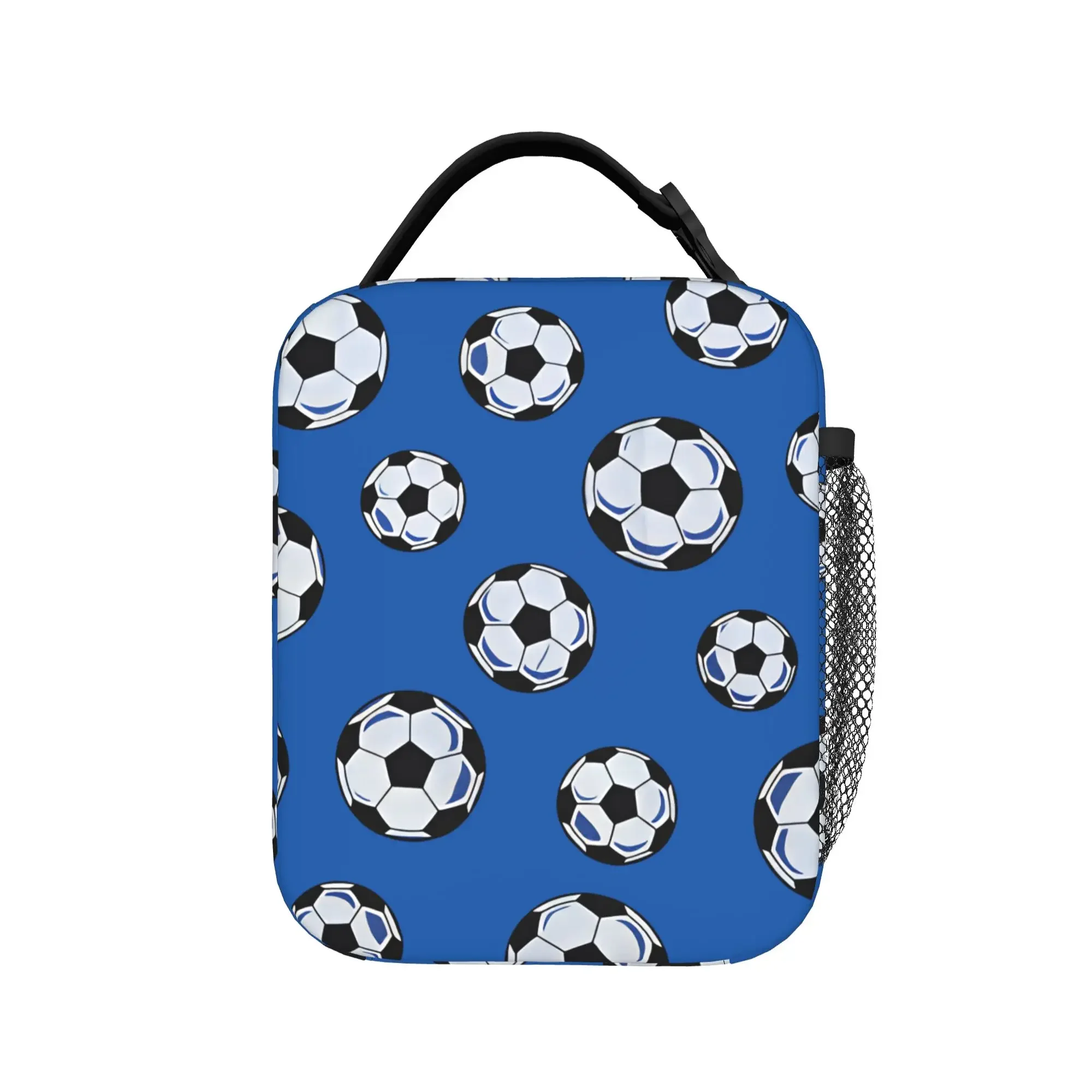 Solid Blue Soccer Ball Repeat Pattern Lunch Bag For Adult Print Lunch Box Picnic Cooler Bag Oxford Thermal Tote Handbags