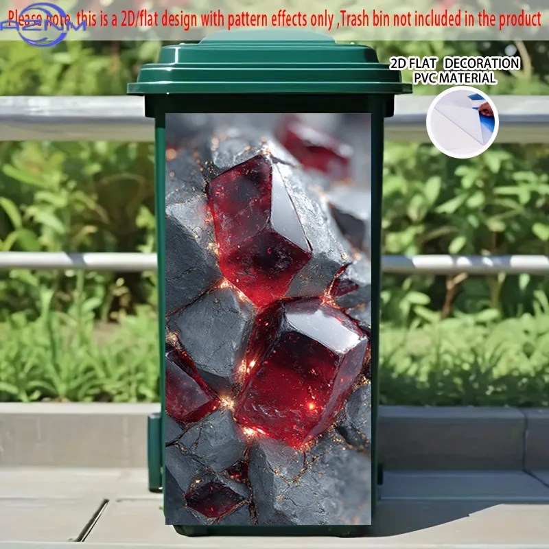 [2D Flat Printing] 1pc 2D Pattern Printed Kitchen Trash Can Sticker, X Cm Red Crystal Inlay Luster, Themed Kitchen Home Decor