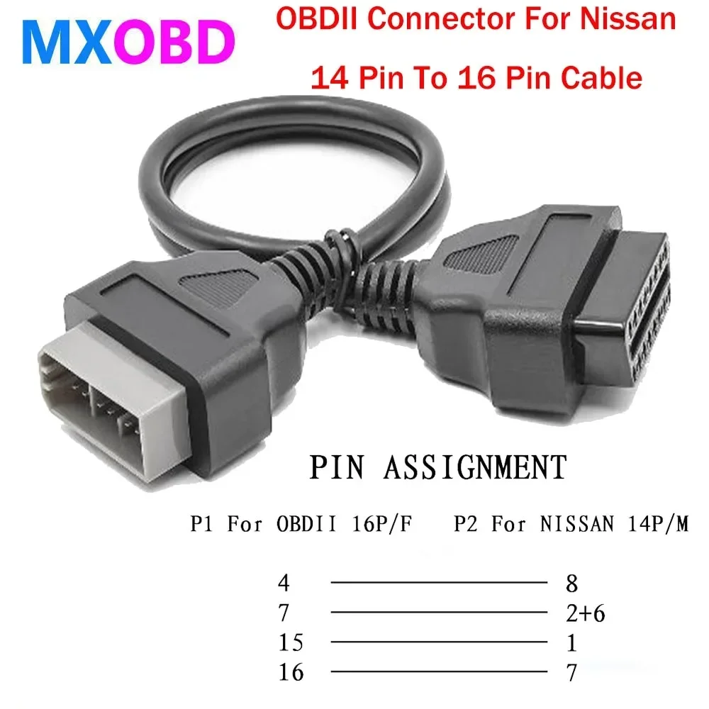 Top Quality Cable for Nissan 14 Pin To OBD2 16 Pin Cable Car Diagnostic Connector for Nissan 14Pin To 16Pin OBD OBDII Adapter