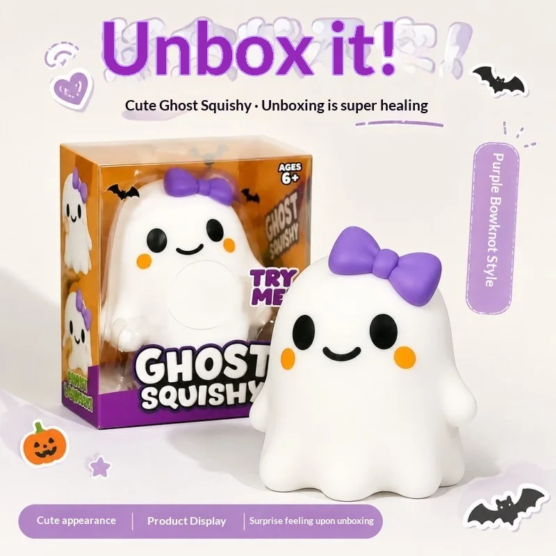 Crazy Fun 13cm Ghost Squishy Toy, TPR Flour-Filled Fast Rebound Stress Relief Decompression Fidget for Adults Halloween Gift