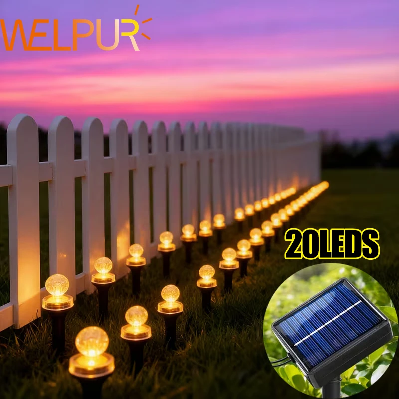 

Солнечный светильник в форме шара для газона, 20/10 светодиодов, с интеллектуальным датчиком освещенности, для сада, двора, клумб, улиц, декоративное освещение