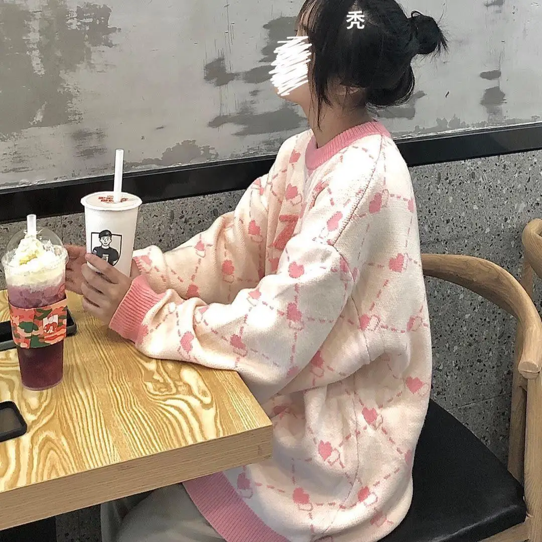 

Женские пуловеры с милым принтом, универсальные свободные повседневные осенние женские свитера с круглым вырезом, нежные модные студенческие классические винтажные свитера для подростков