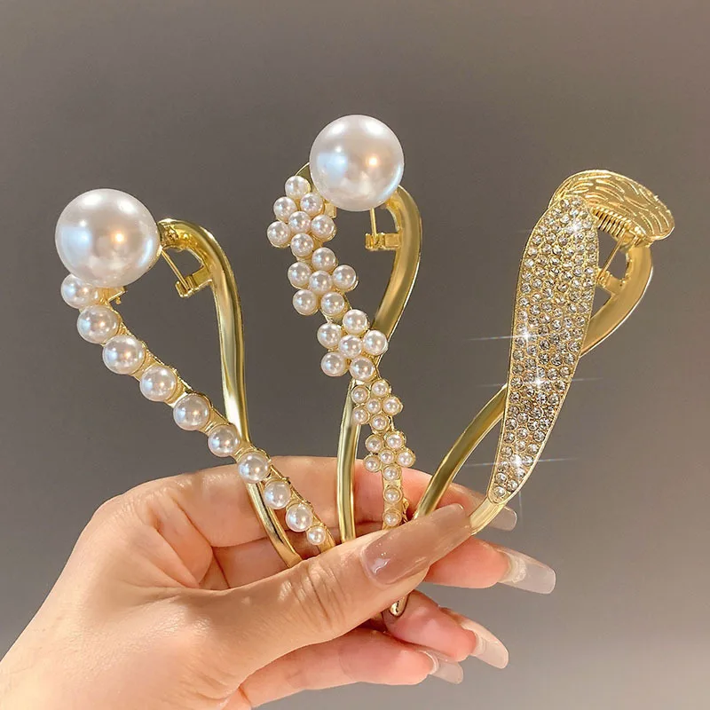 Korean Rhinestone Pearl Hair Clips Exquisite Fish Tail Hairpins Barrettes Sweet Irregular Hair Claws for Women Hair Accessories image 2