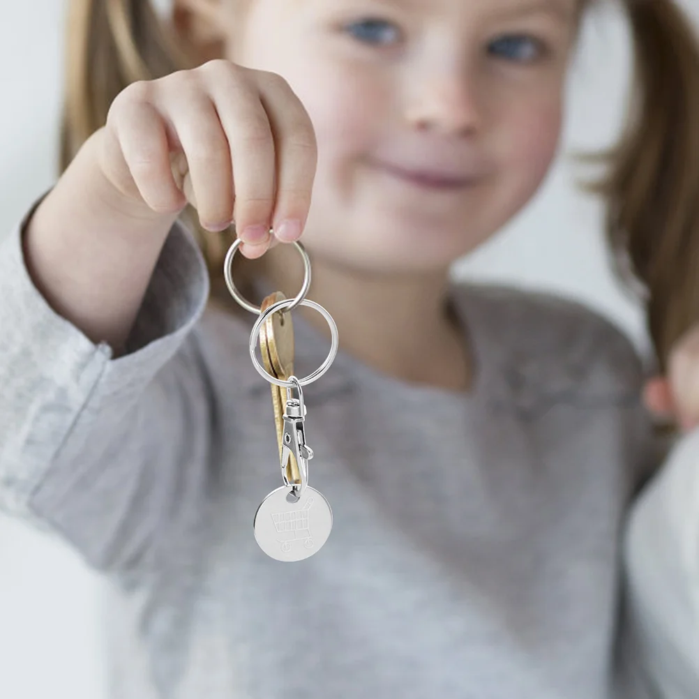 Cart Token Key Holder Stainless Steel Shopping Trolley Keychain Metal Alloy Keys Tokens Quarter Keyring Supermarket