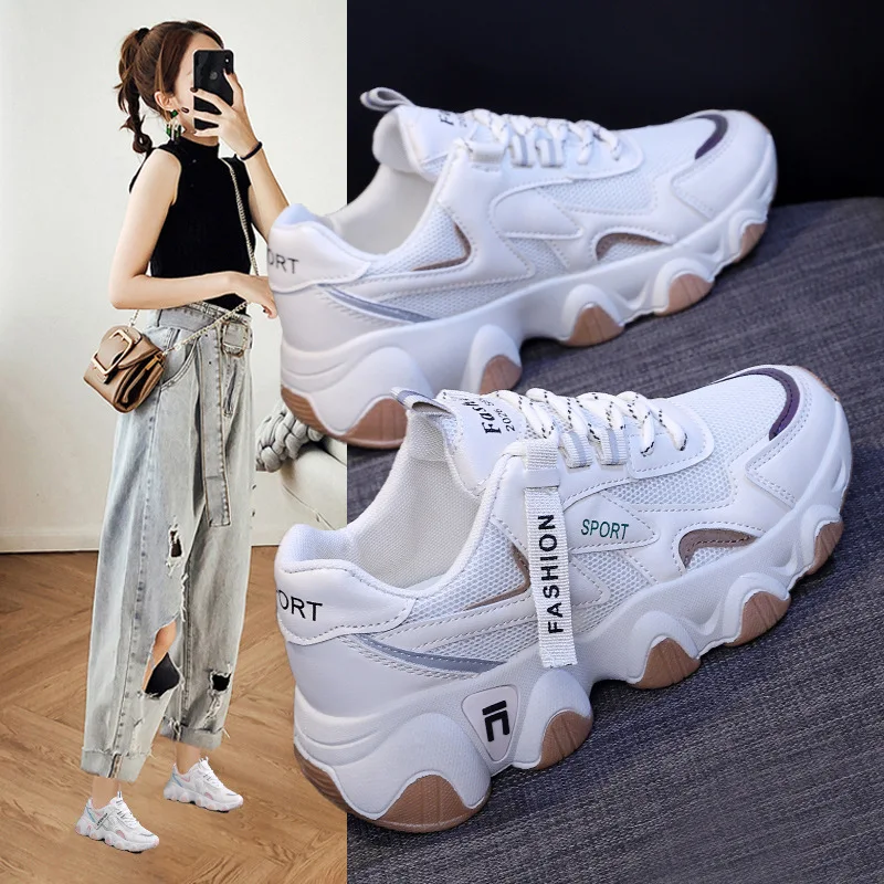 CINESSD 2026 Baskets tendance à plateforme en maille, chaussures en cuir respirantes, décontractées,