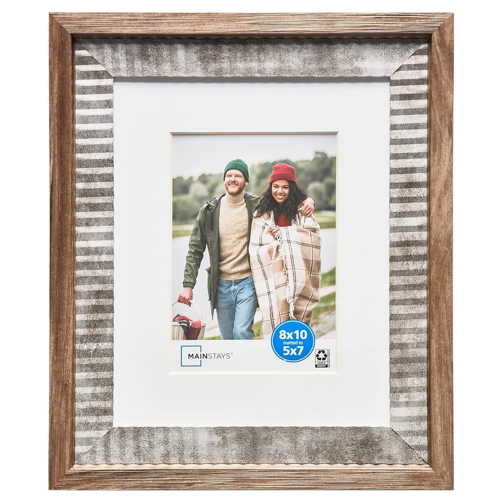 

Rustic Farmhouse Tabletop Picture Frame 8x10 Matted to 5x7 Wall Display Durable Plastic Vintage Design with Glass Front