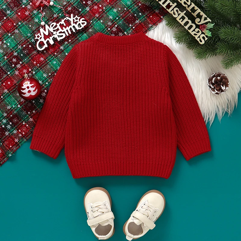 Red Merry Knitted Baby Boys Girls Sweaters Tops 1-3Y Winter Outwear Newborn Infant Chidren Long Sleeve Knitwear Toddler Pullover