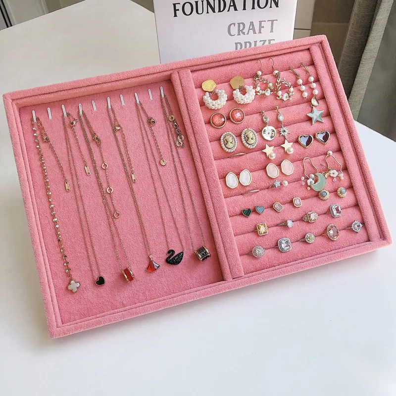 

Комбинированный лоток для демонстрации ювелирных изделий Фланелевые кольца Витрина поддон Серьги счетчик витрина салон Ювелирное ожерелье лоток для хранения