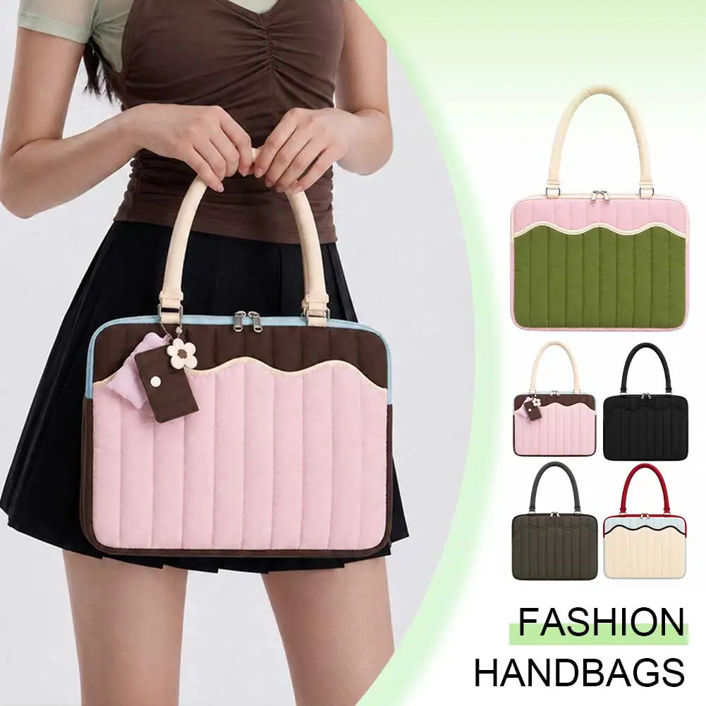 Women Nylon Striped Laptop Bag Shockproof & Anti-Scratch Top Handle Handbag Versatile Computer Sleeve Case for Daily Commute