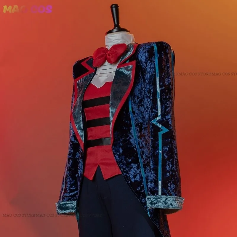 hasbin Cosplay Hotel Vox Cosplay Costume Carnival Christmas Costumes Uniform Suit Outfit Halloween Blue Red Suit Sparkle Cosplay