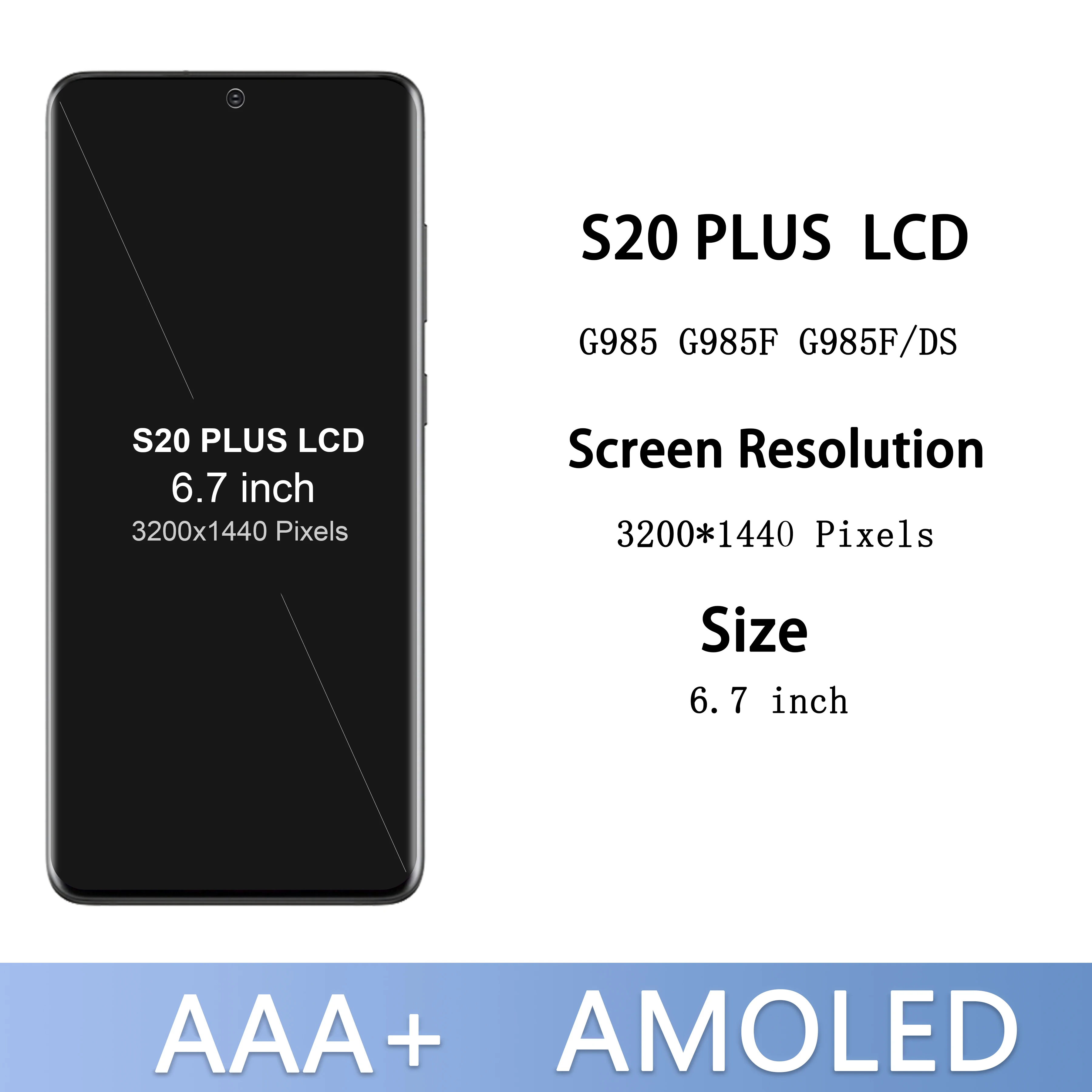 FOR 6.7'' S20+ AMOLED For Samsung Galaxy S20 Plus LCD G985F G986B Display Digital Touch Screen Replacement + Free back cover