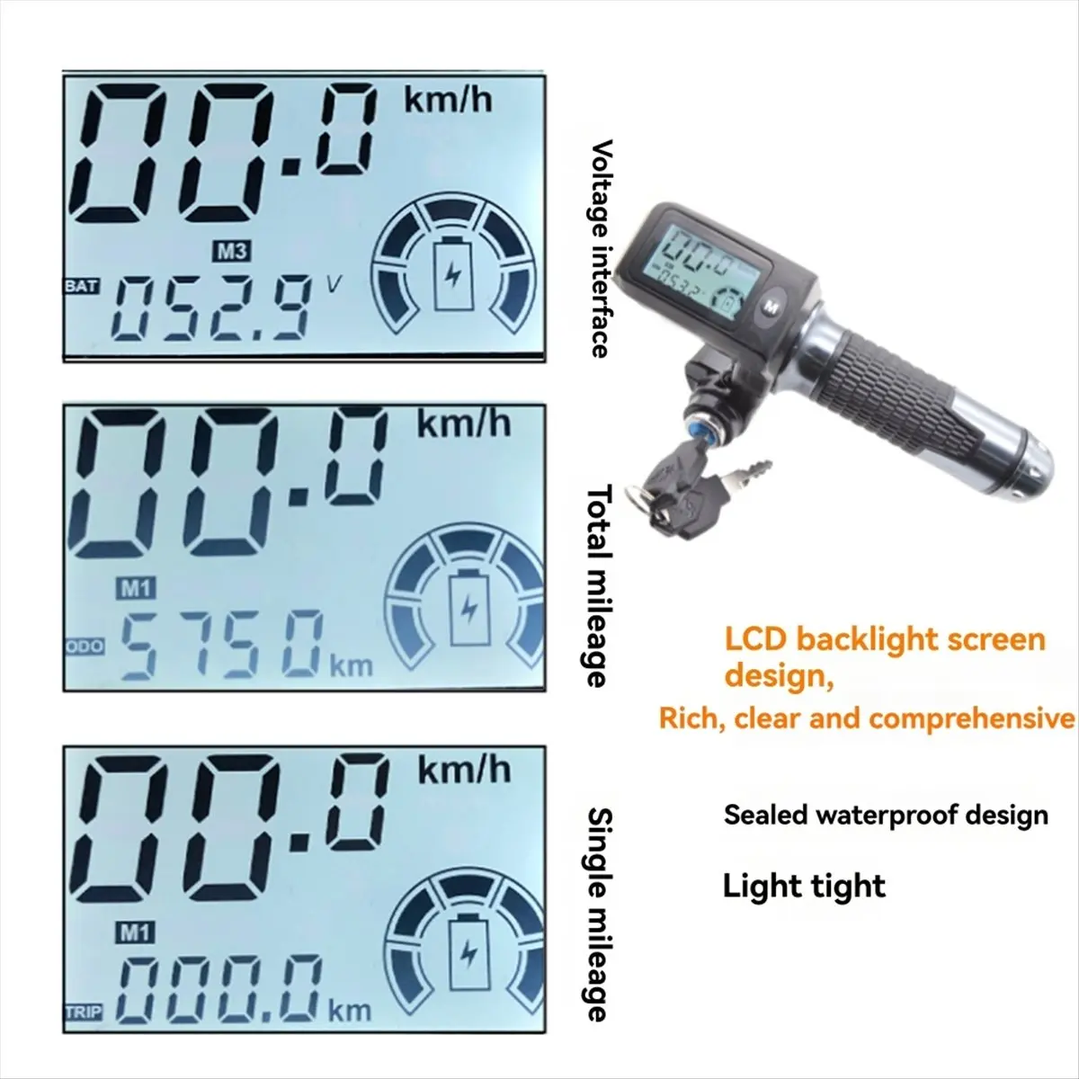 ABJV 1 زوج دراجة كهربائية خنق قبضة مع شاشة الكريستال السائل 36-60 فولت سرعة التحكم خنق ل E-الدراجة سكوتر مسرع