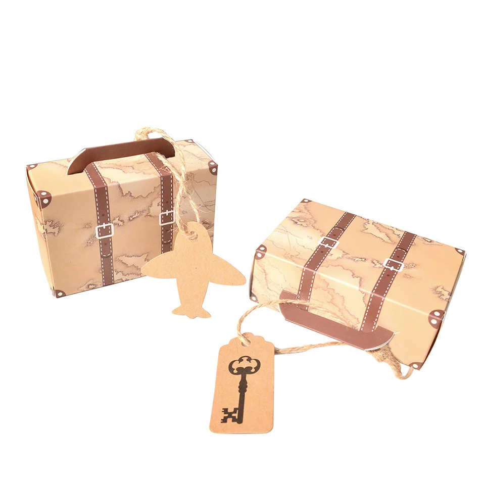 10pcs Suitcase Type Candy Vintage Creative Candy Box For Wedding Kids Boy\'s Travel Map Airplane Birthday Party Decoration Supply