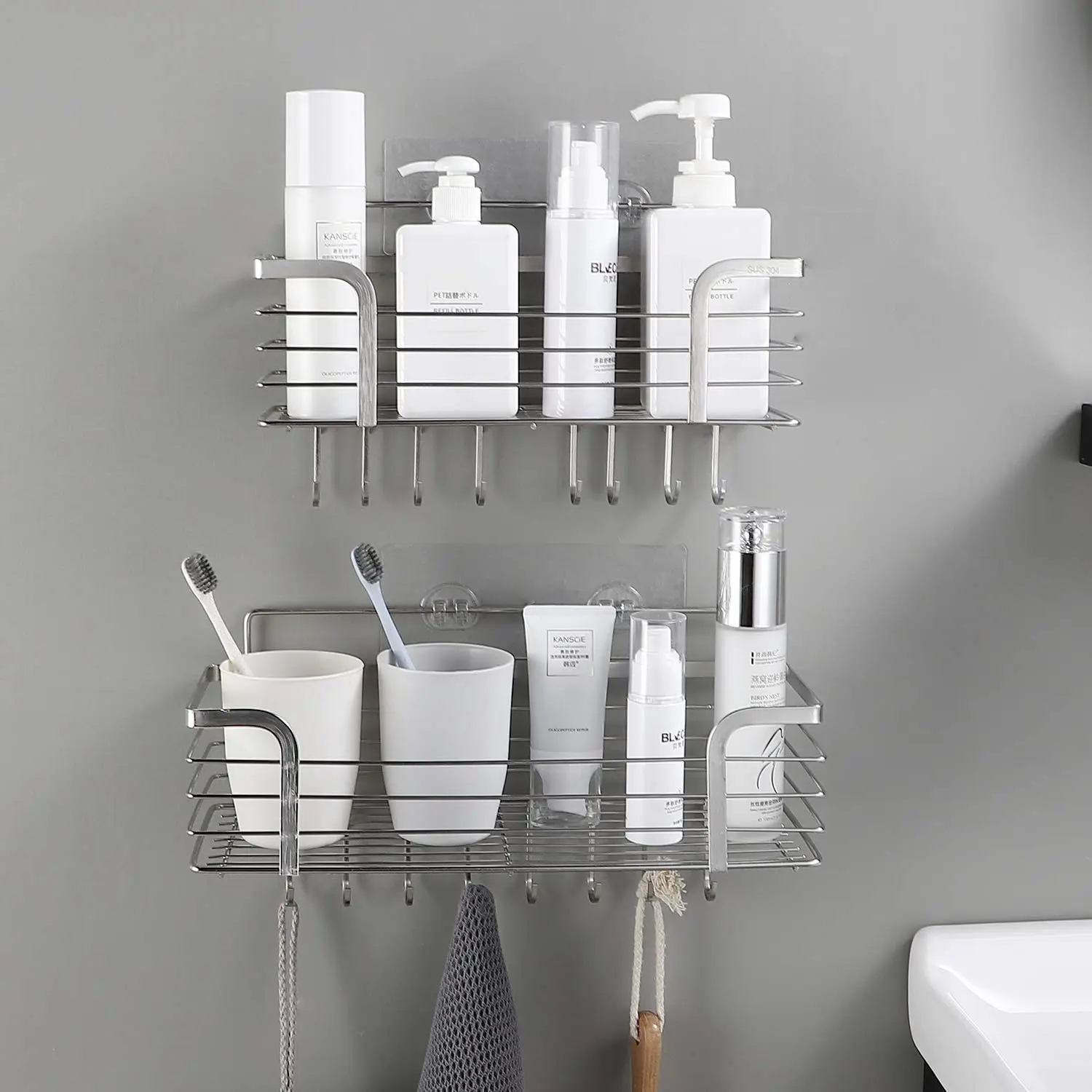 Wall Mounted Bathroom Shelves Floating Shelf Shower Hanging Basket Shampoo Holder WC Accessories Kitchen Seasoning Storage Rack