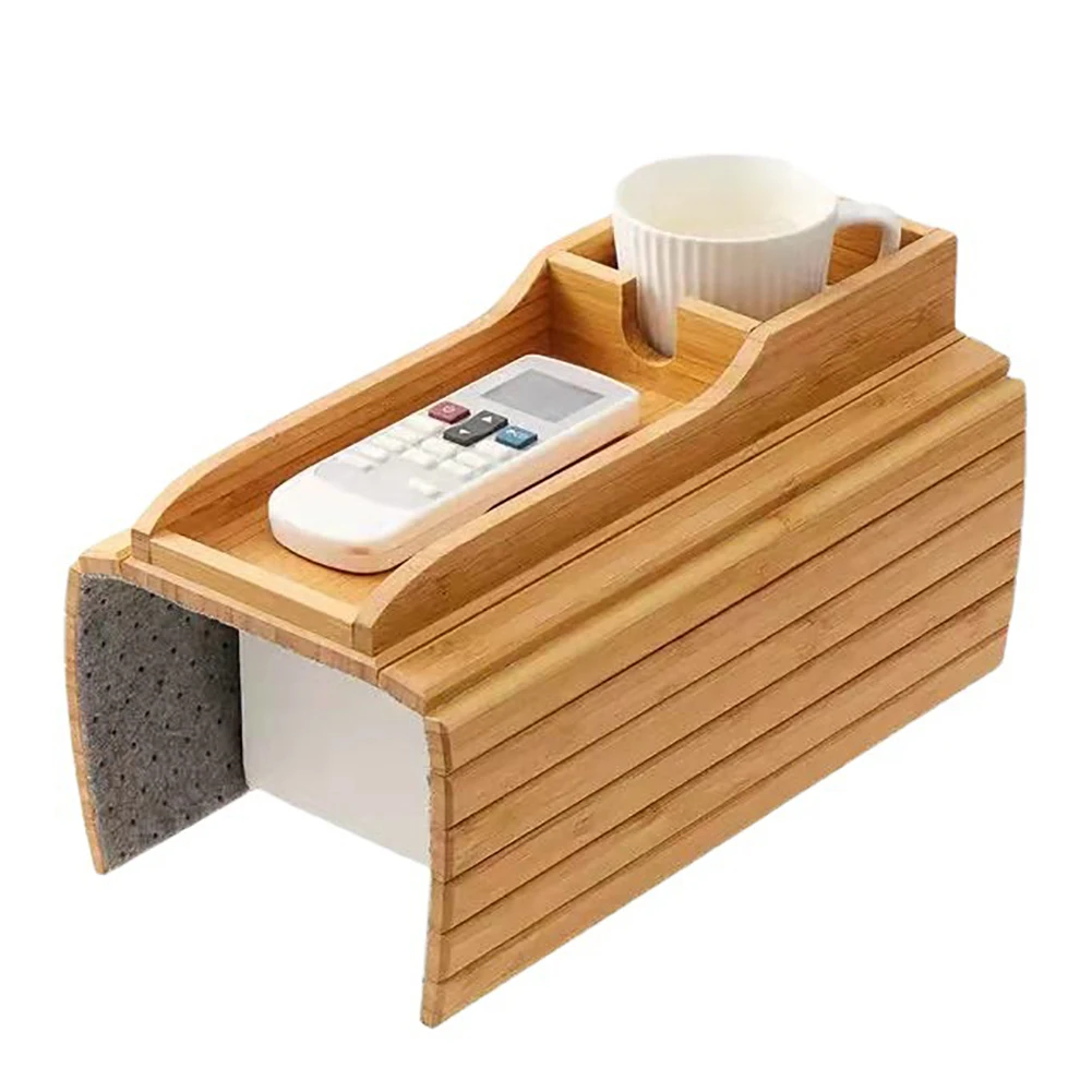 3 In 1 Sofa Arm Tray Home Storage Portable Armrest With Cup Holder Phone Tablet Stand Wooden Anti-Slip Couch for Remote Snacks