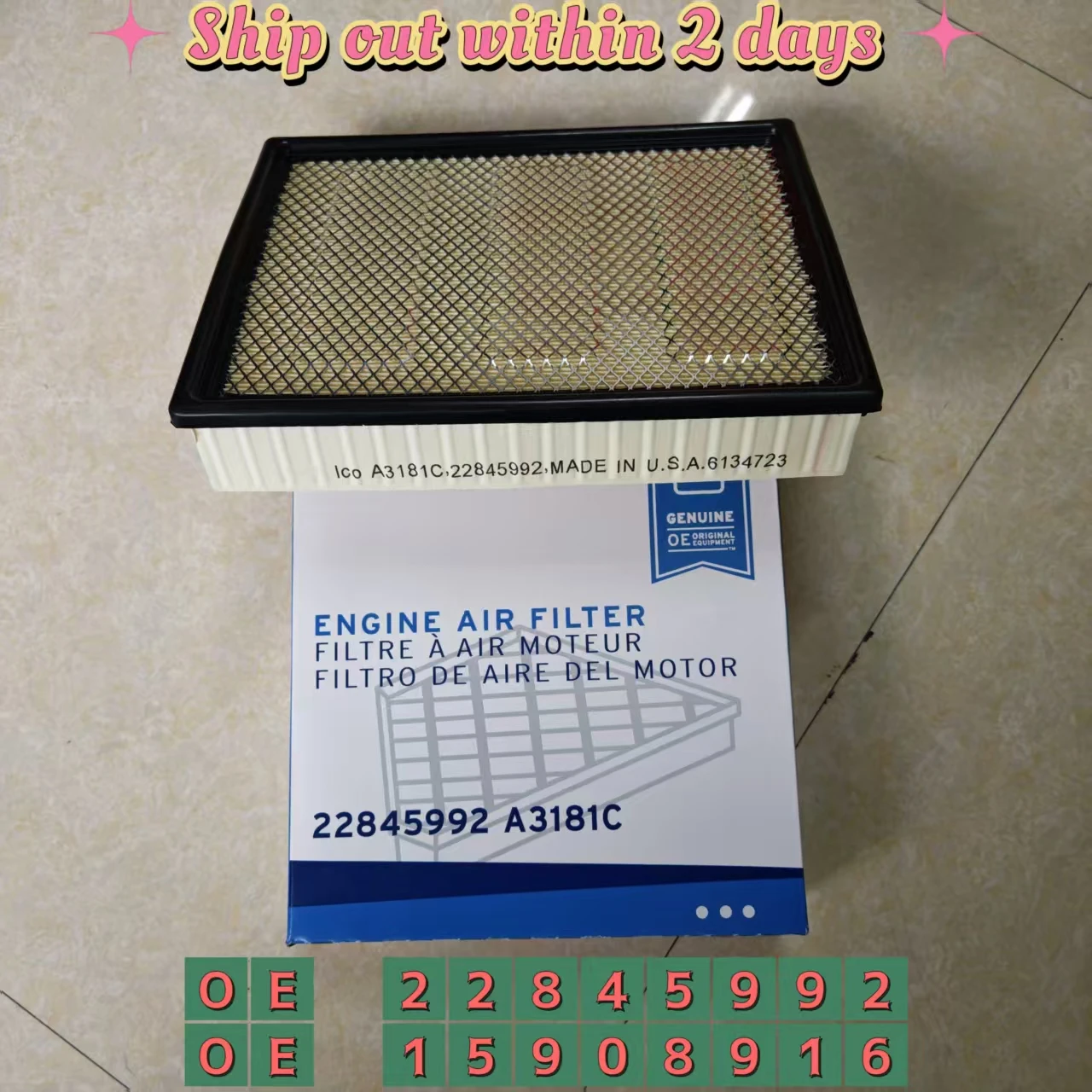 

22845992 A3181C 15908916 Air Filter For 1999 -2018 CHEVY SILVERADO 1500 2500 3500 AF5314