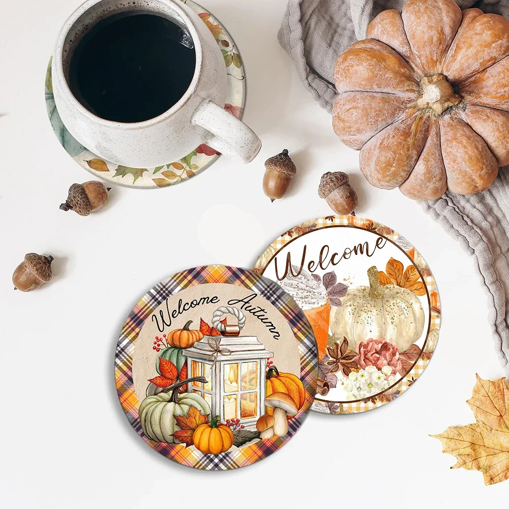 

Подставки на День Благодарения, круглая кухонная подставка с принтом в виде тыквы на осень, подставки для подарка на День Благодарения для друзей и семьи