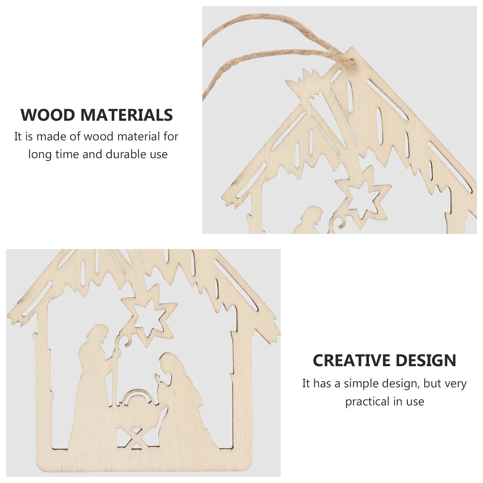 

Wood Ornament Set 20pcs DIY Wooden Christmas Decoration The Birth of Jesus Pattern Pendant Khaki Hanging Craft Decor