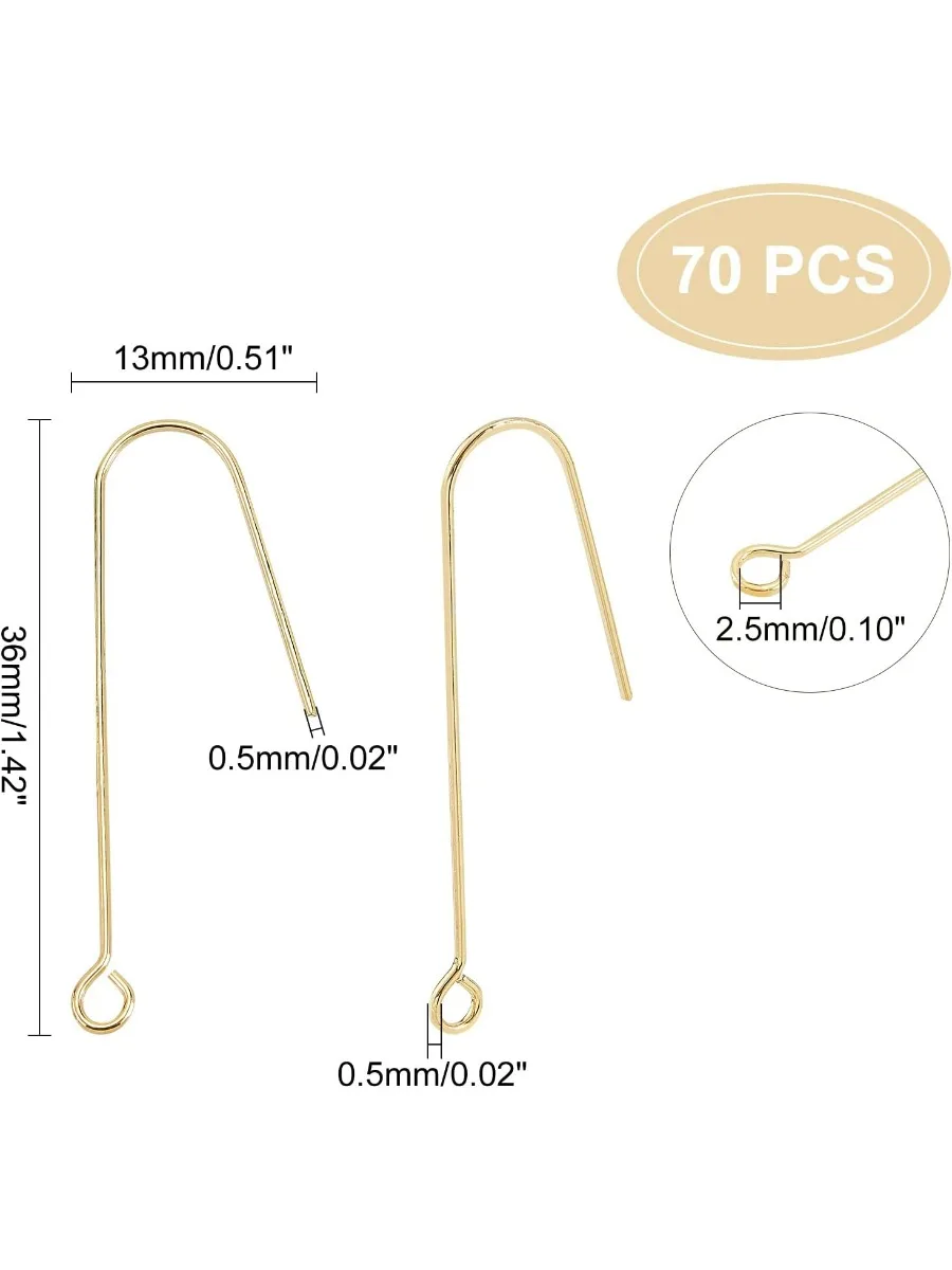 70Pcs U Shape Earring Hooks Ear Wires Fish Hooks Brass Earwire Connector Gold Plated Earring Dangle Earwire Connector Supplies