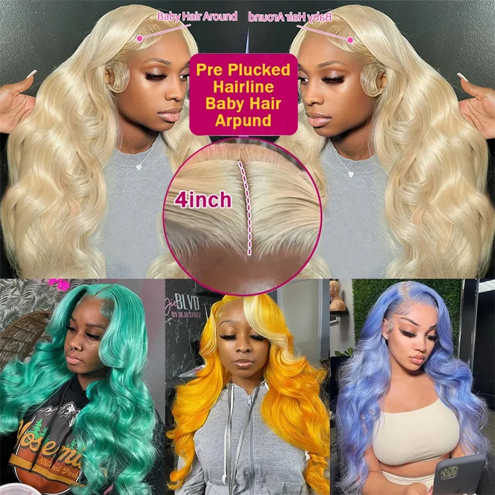 Perruque Lace Front Wig Body Wave Brésilienne Naturelle, Cheveux Blond Miel 613 HD, 13x6, 13x4, 30 38 Pouces, pour Femme Africaine, 100%