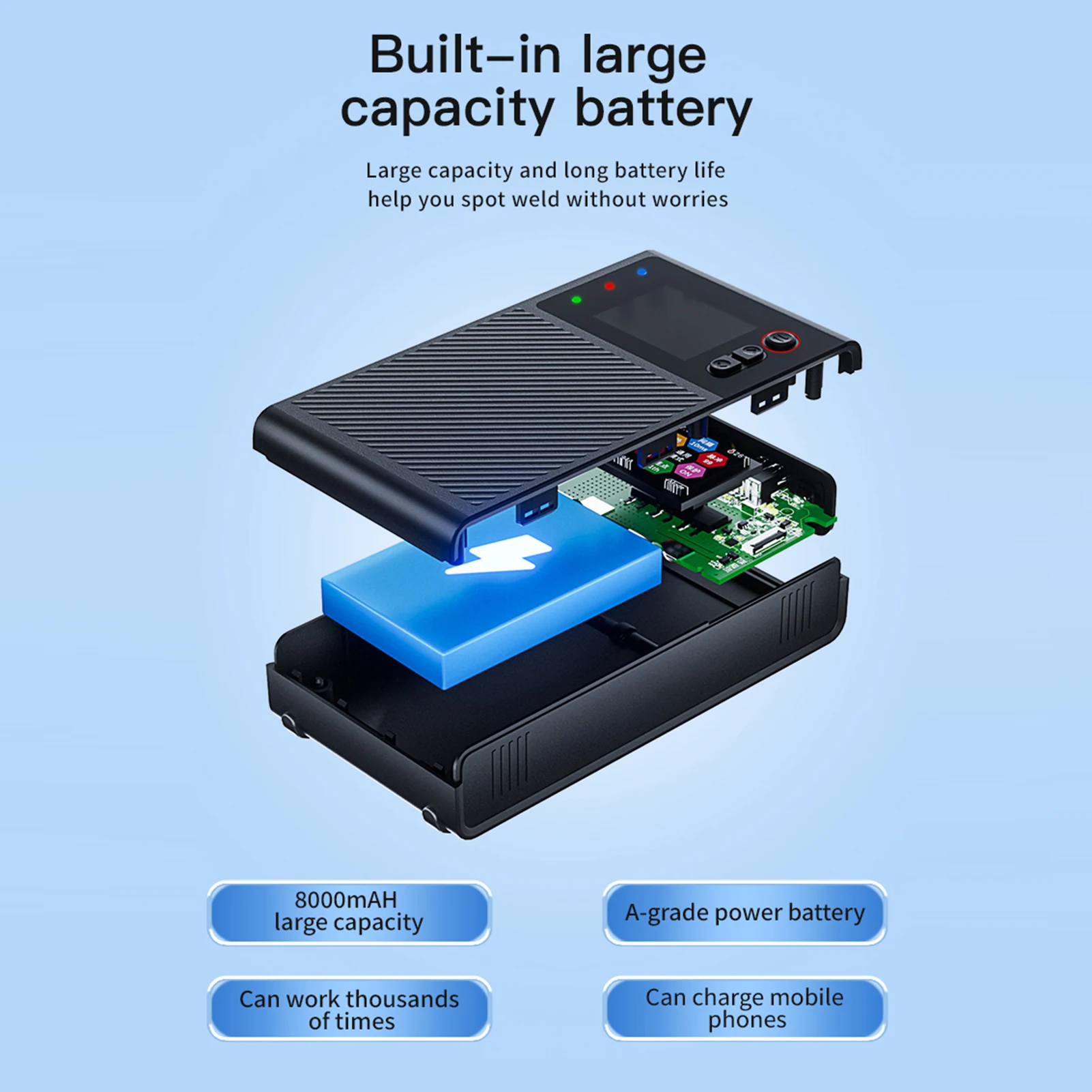 ماكينة لحام نقطي للبطارية 1200 أمبير، لحام نقطي محمول، نبض مزدوج مع تحكم ذكي/وضع عام، شاشة ملونة 1.8 بوصة #3
