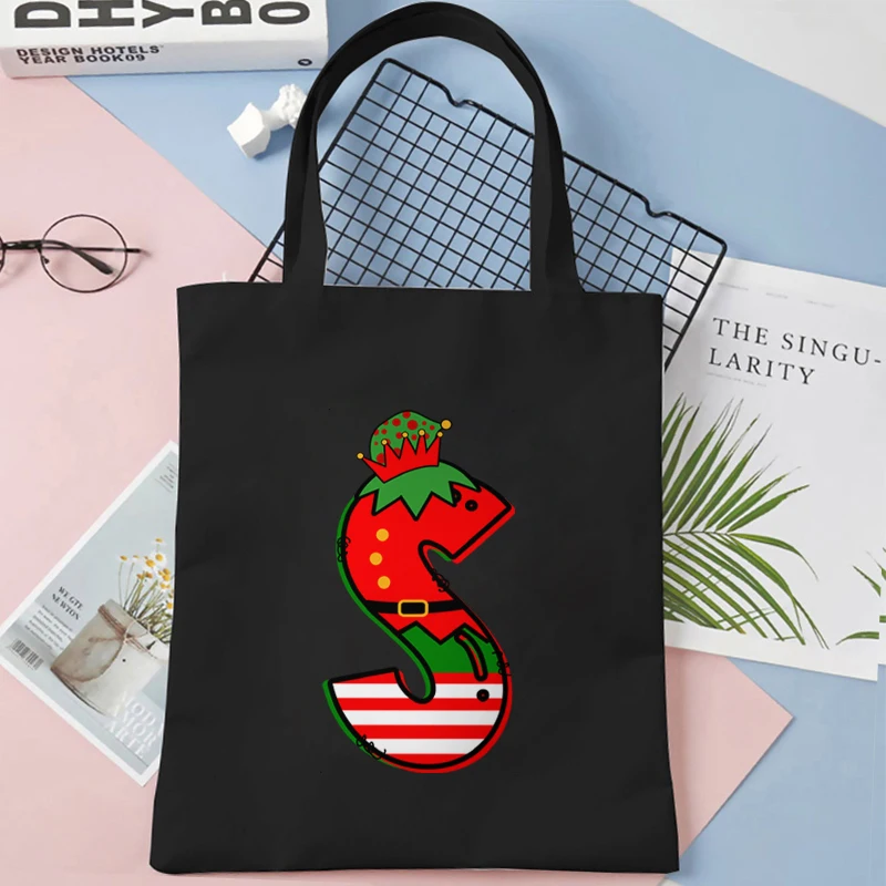 Merry Christmas 26 Alphabet Canvas Tote Bag for Women Letters Aesthetic Shoulder Bag Cartoon Capybara Student Reusable Handbags