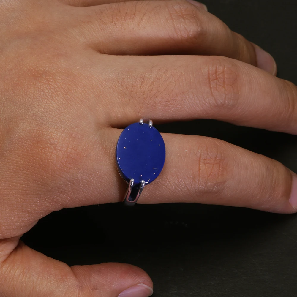 Real Pure 925 Sterling Silver Turkish Ring for Men and Women Prong Setting Black Agate Lapis Lazuli Malachite Jewelry