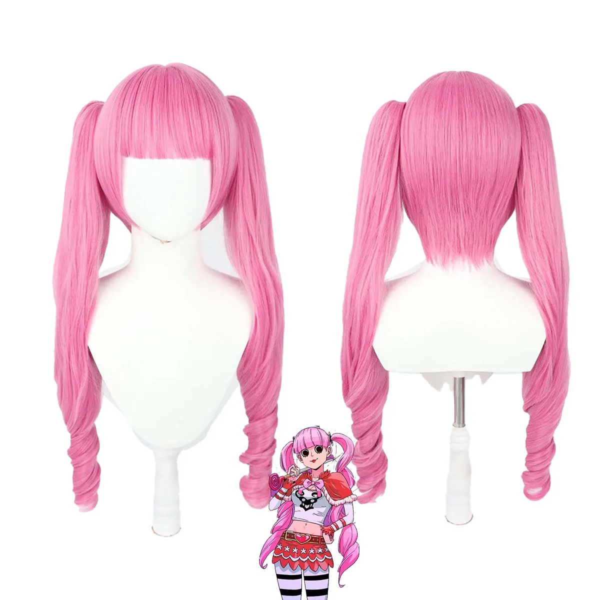 

Women Party Anime Princess Perona Cosplay Long Pink Curly Heat Resistant Synthetic Hair Wig