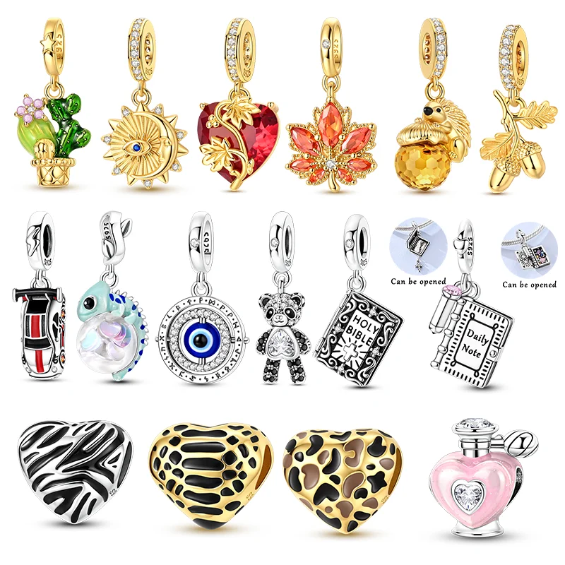 New 925 Sterling Silver Charms Beads Cactus Maple Leaf Sun Bear Pendant Fit Original Bracelet For Women Girl DIY Party Gifts