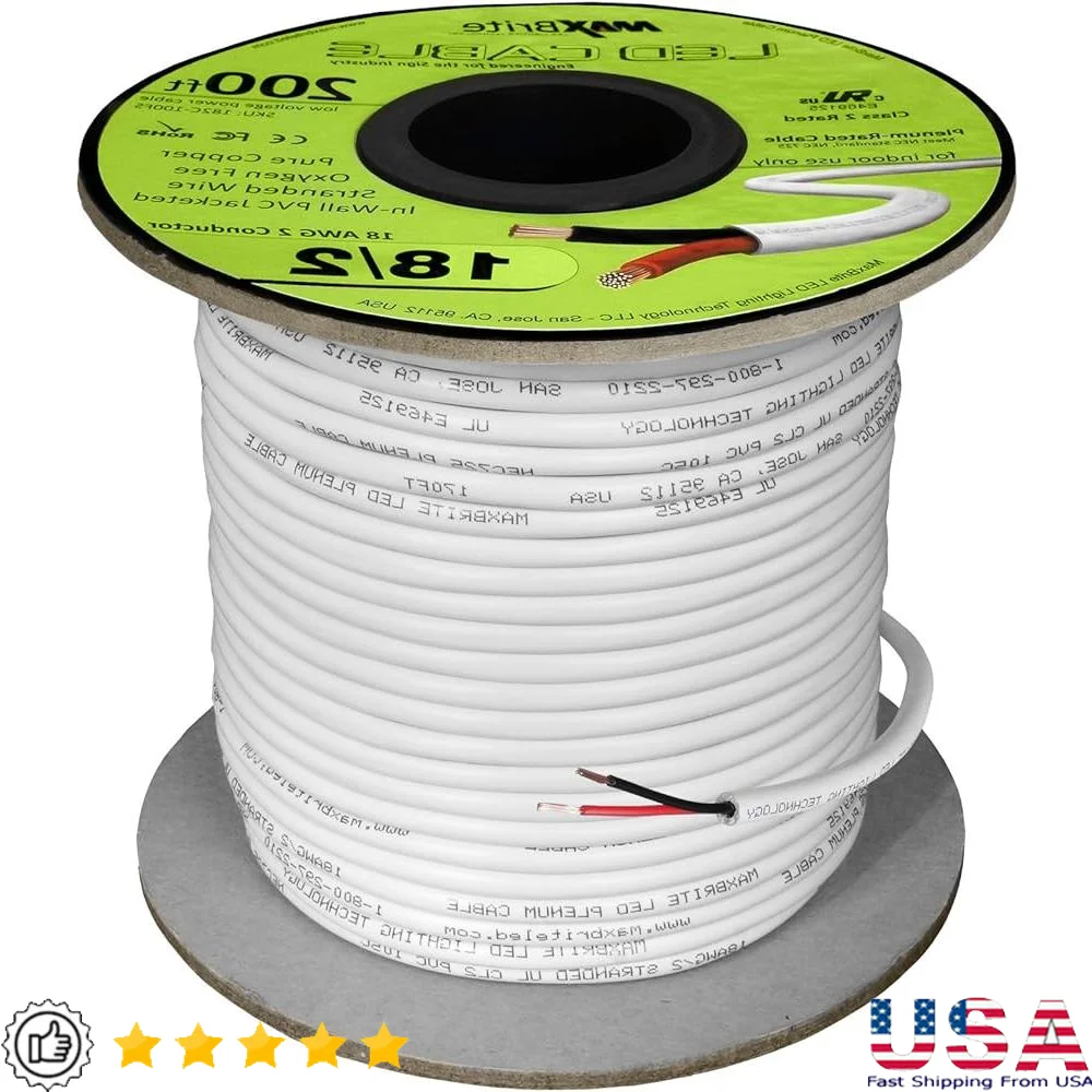 

Низковольтный динамик 18AWG, бескислородная медь, 2 провода, настенный кабель, сертифицированный UL, многожильный катушка 200 футов