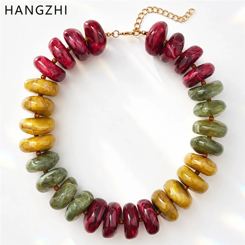 HangZhi Trend Vintage 27mm Large Irregular Beaded Necklace Fashion Color Blocking Autumn Winter Massive Chunky Jewelry for Women