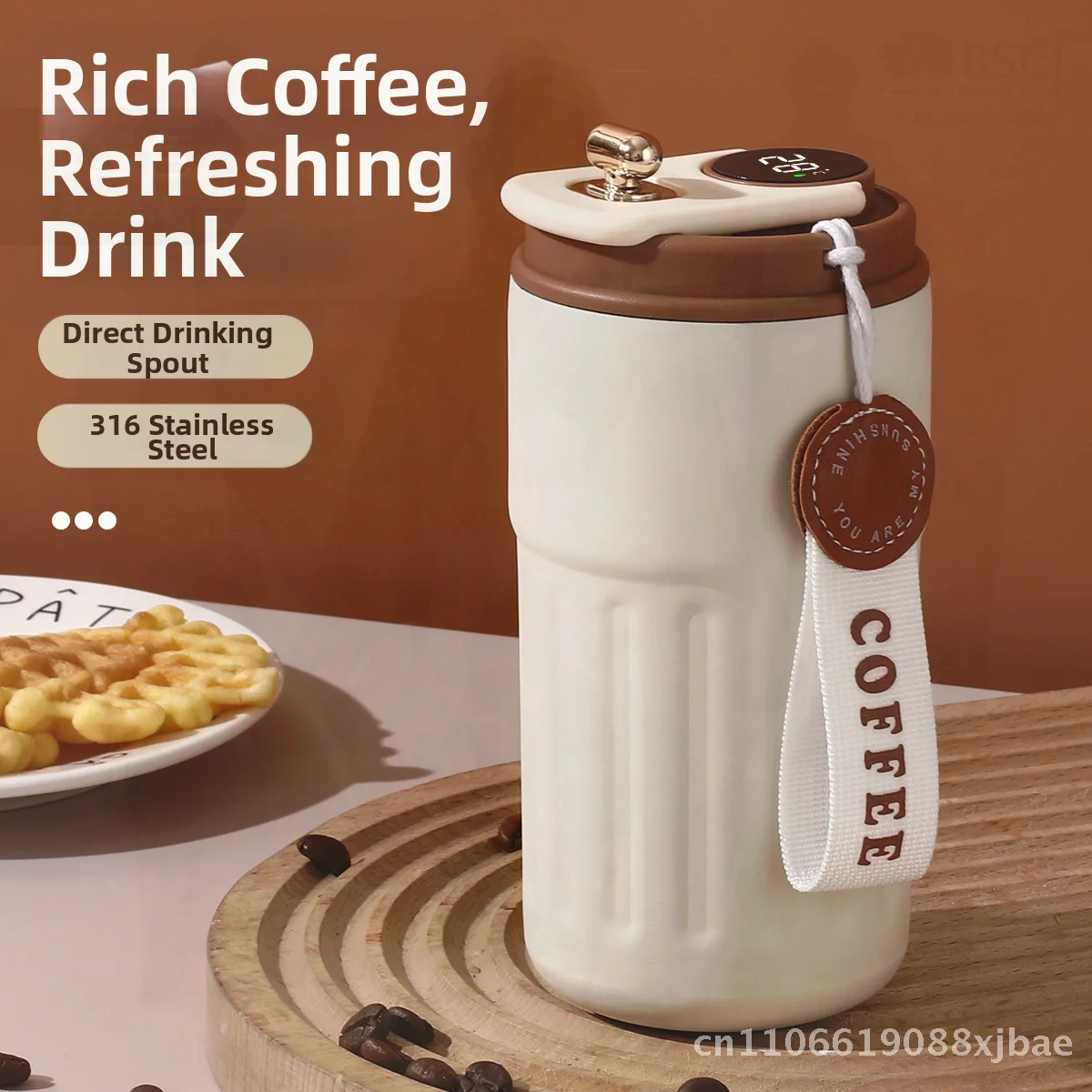 

Women's High-Value Double-Layer Stainless Steel Coffee Cup Portable Light Luxury 316 Steel Insulated Mug with Strap for Travel