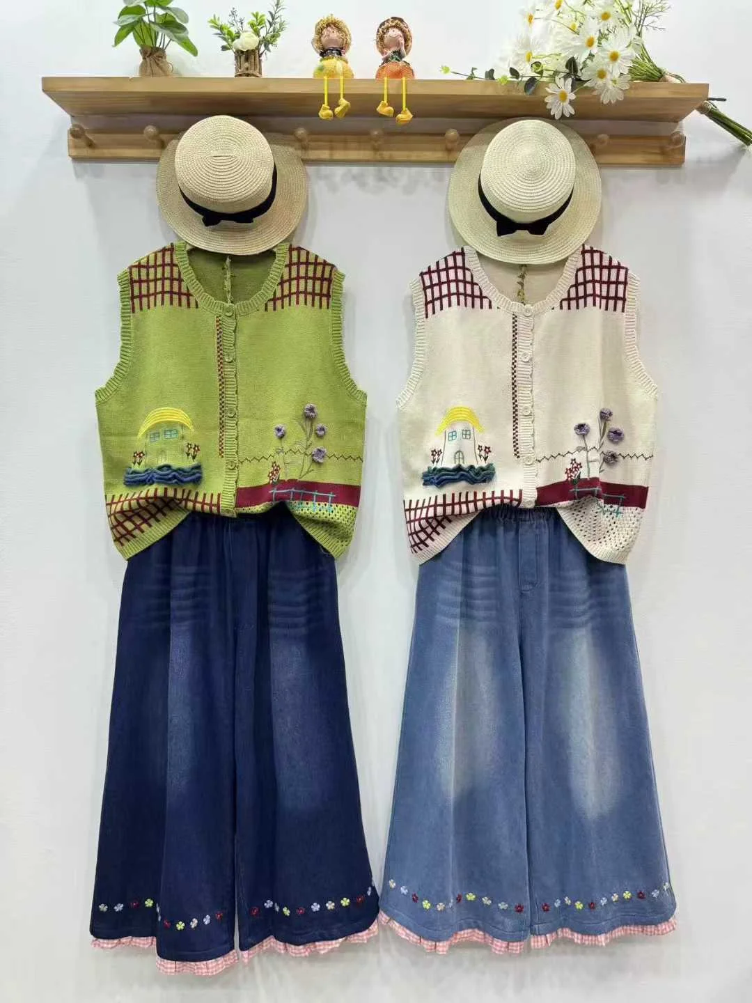 Enianechu Chiristmas Women's Knitted Vest Japan Fashion Handmade Floral Embroider Sweater Vest Mori Girl Winter Clothes