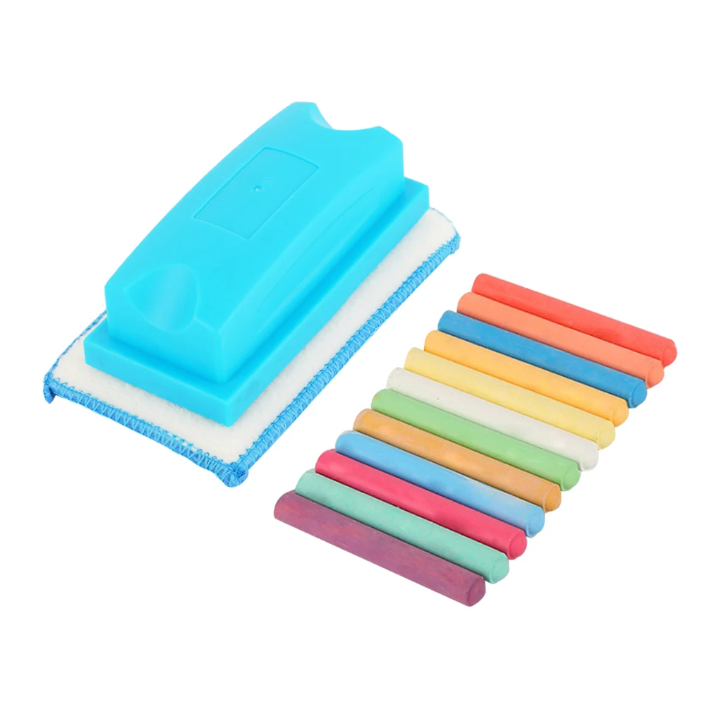 

12-color Chalks Blackboard Eraser Dust Free Nontoxic Premium Lightweight Writing Painting Teaching Games Advertising