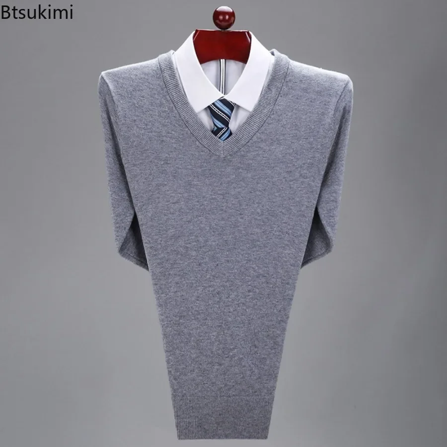 2024 Men's Basic Warm Knitted Sweaters All Match Solid Autumn Winter Formal Business Casual Sweater Tops Pullovers Male Sweater