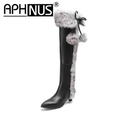 APHNUS Womens Boots Tall Over The Knee Thigh High Mid High Heels Pumps Boots Woman 2023 Shoes For Women New Boot