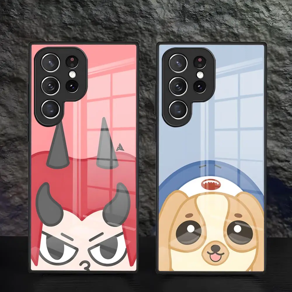 Cute M-Mascot GMMTV Phone Case For Samsung S26 S25 S24 FE S23 S22 S21 Plus S20 Ultra Note20Ultra Black Glass Cover