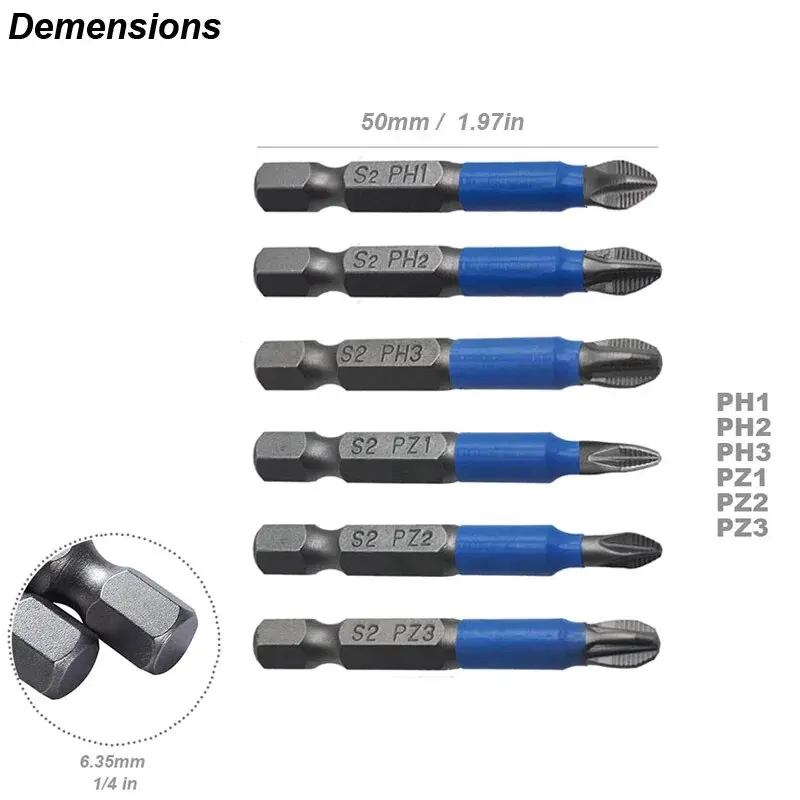 Magnetic Screwdriver Bit Set Anti Slip Non Cross Phillip Electric Drill Screw Driver Head Kit Impact Batch Power Hand Tool PH PZ