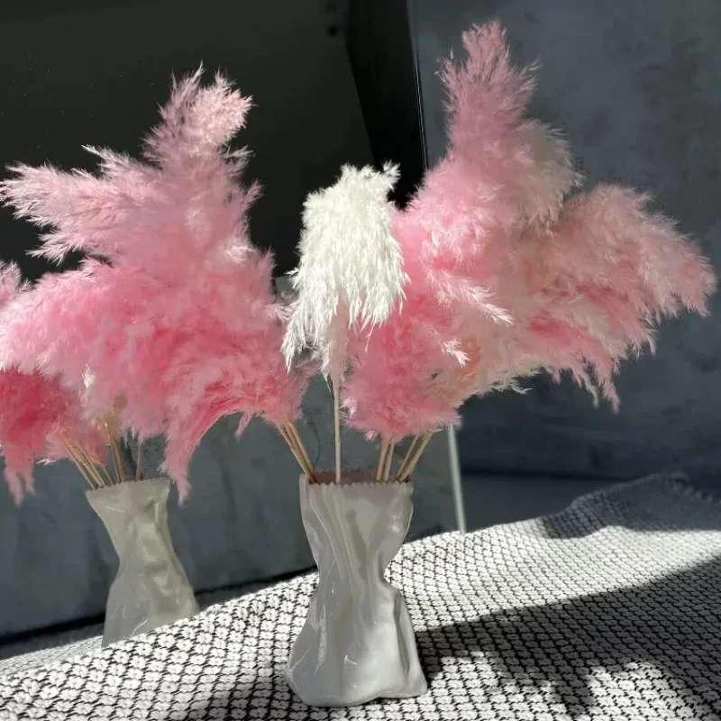 10Pcs Mix Color Pink White Fluffy Pampas Grass Boho Home Decor Natural Real Plant Suszone Kwiaty z Łodygami Ślubne Centerpieces