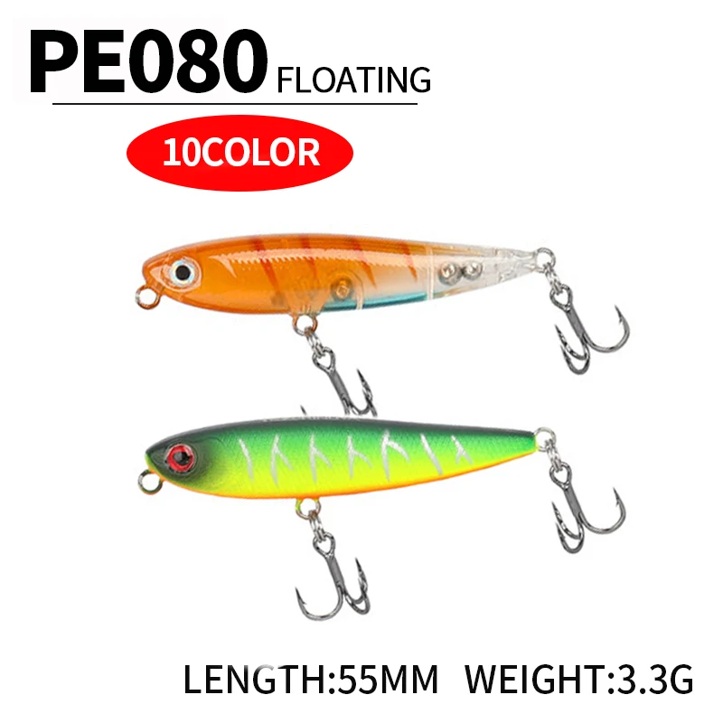 1Pcs 55mm 3.3g Floating Pencil Bait Doggy Peche Pike Bass Fishing Lure Isca Artificial Walk Dog Topwater Mini Pencil Bait PE080