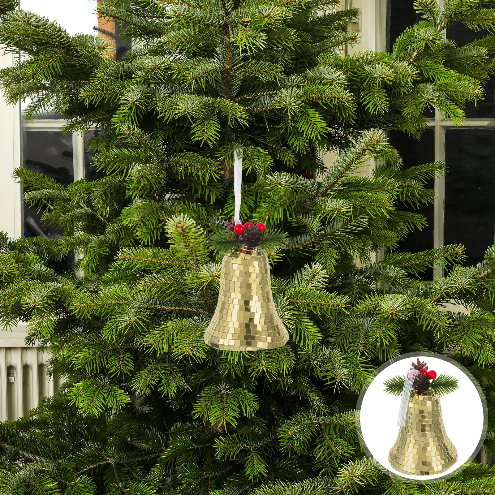 

Mirror Glass Jingle Bell Ornament Retro Disco Ball Christmas Tree Decor Hanging Bells Holiday Party Wedding Music Prom