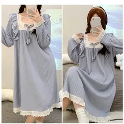 Camisola de princesa manga comprida feminina, loungewear longo, sleepwear macio e confortável, vestido de casa, tamanho grande, primavera e outono, 5XL