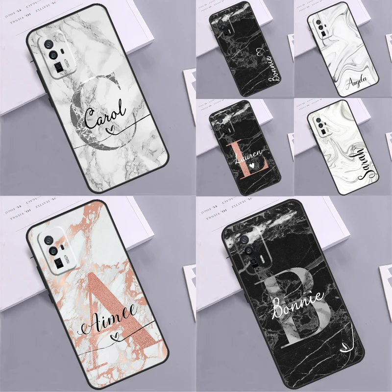 marble Initials Custom Monogram Funda For Xiaomi 11T 12T 13 Pro 12 Lite 12X POCO F5 Pro X4 F4 GT F3 M5s X3 X5 M6 Pro Case