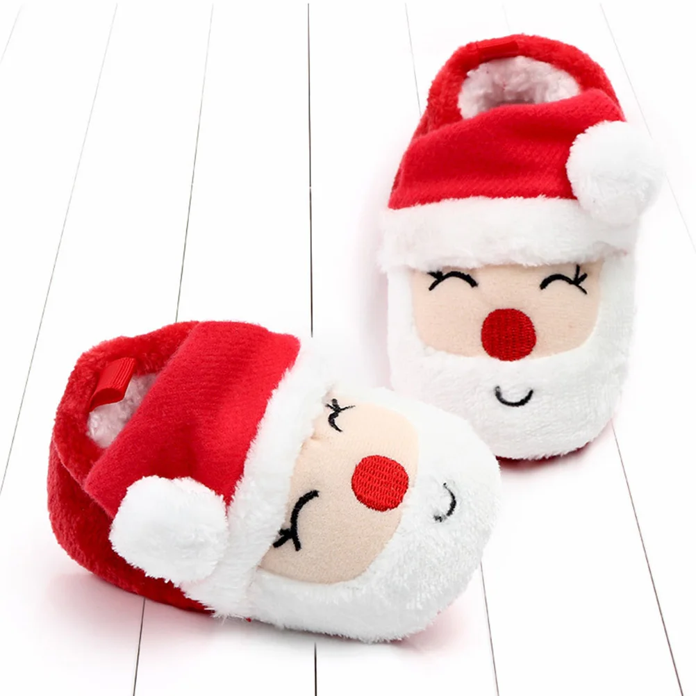 

1 Pair 11Cm -Lined Baby Moccasins Snowman Design Non-Slip Prewalker Shoes For Infant Toddlers Winter Red White Soft
