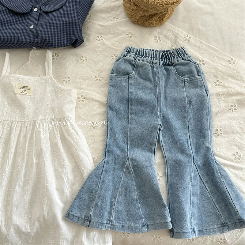 Girls Pants 2026 Spring and Autumn New Children's Clothing Korean Style Girl Baby Micro Bullet Splicing Cowboy Bell Bottoms