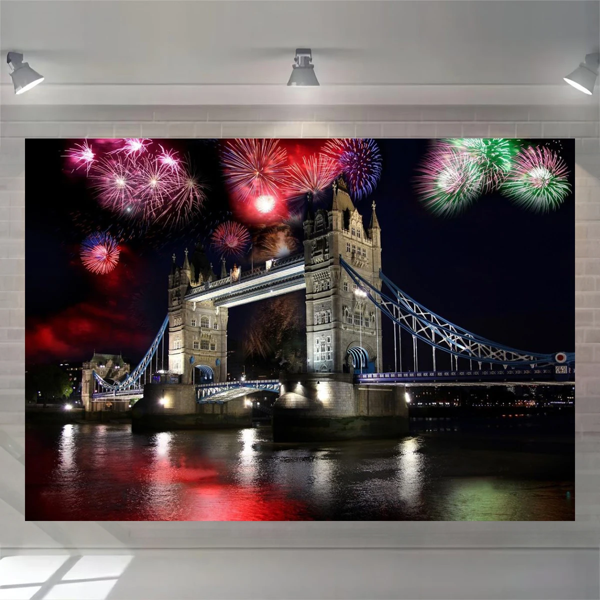 Happy New Year Backdrop Famous City Fireworks Lodon Bridge Background Family Party Banner Merry Chirstmas Festival Decorations